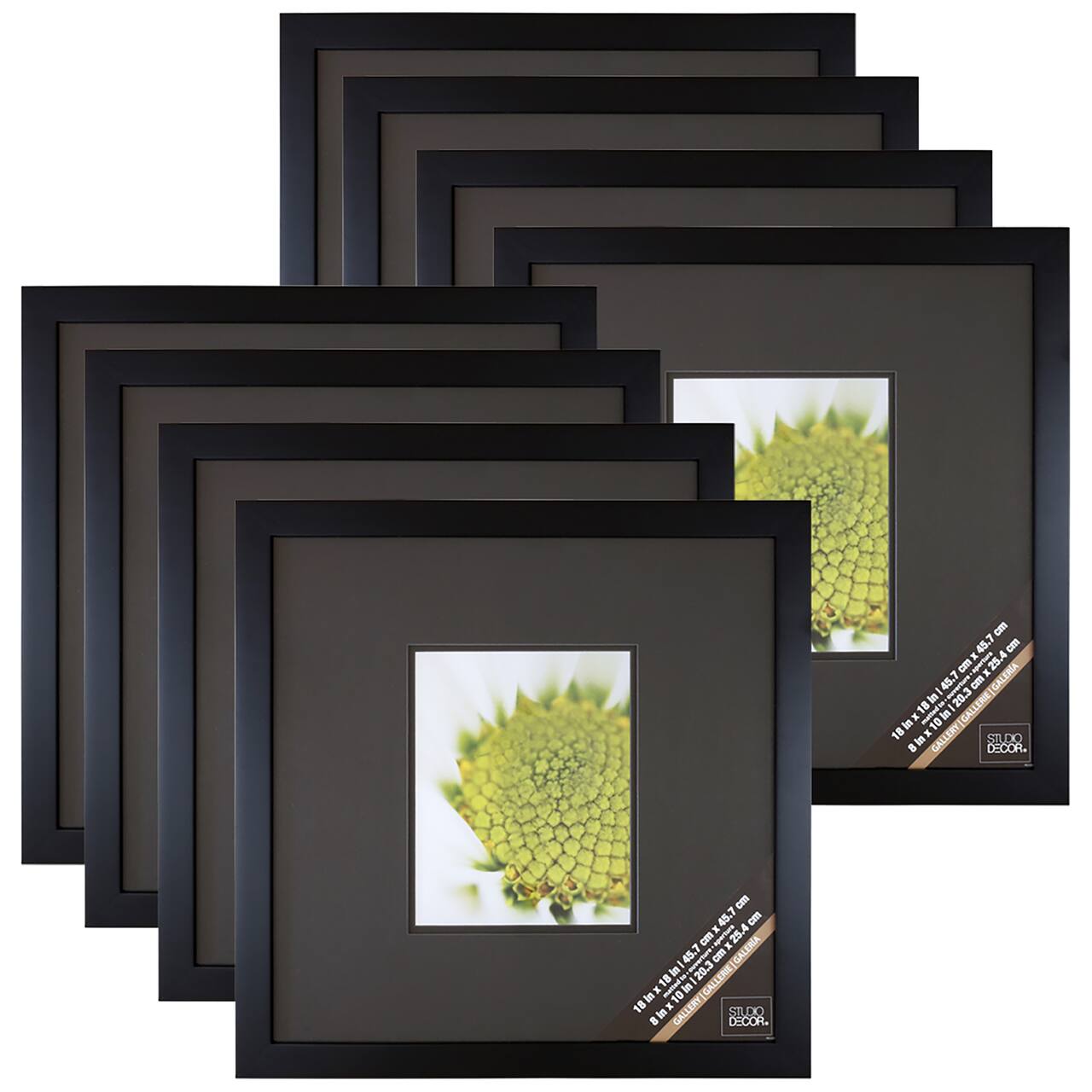 8 Pack: Black Square 8" x 10" Frame with Black Double Mat, Gallery by Studio Décor®